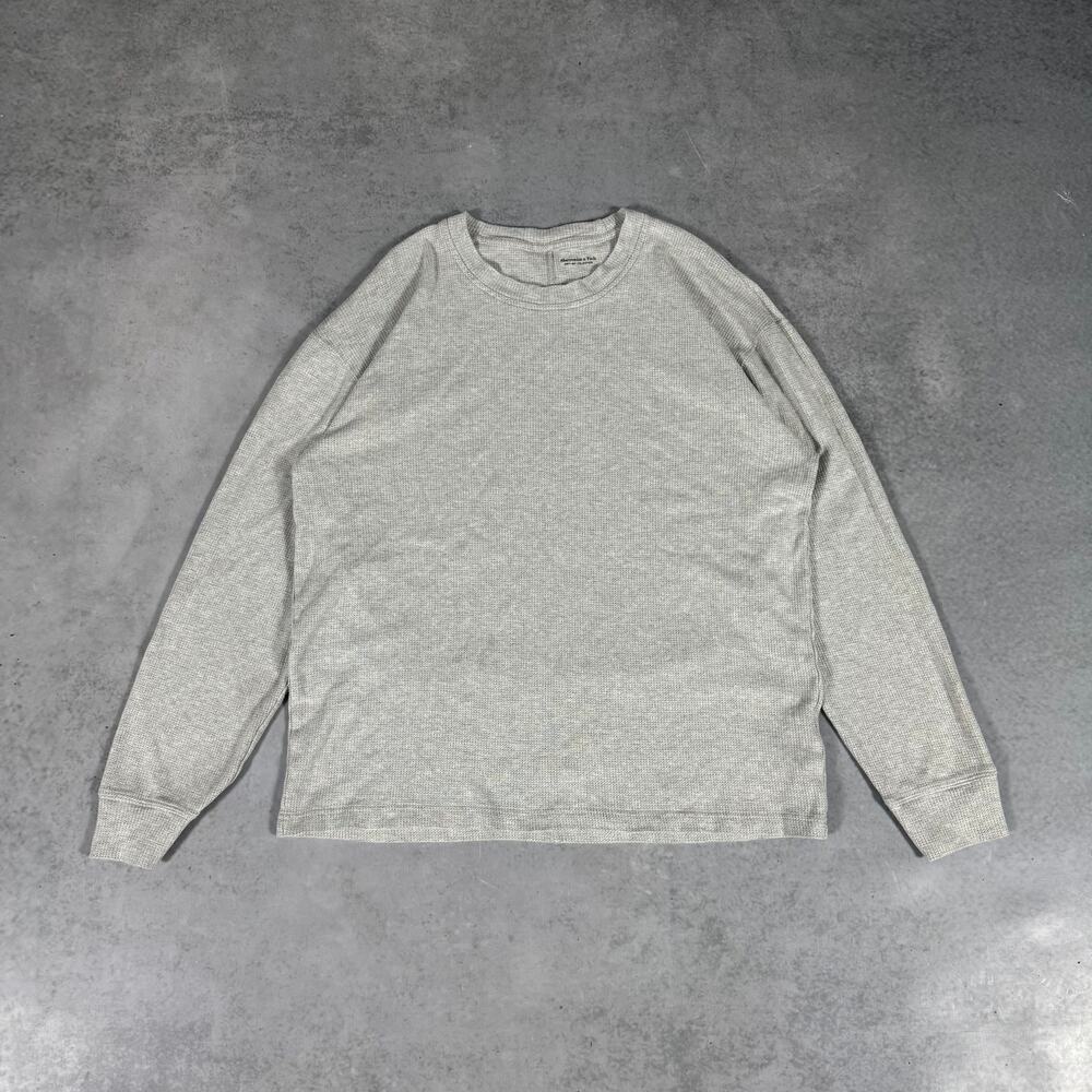 Abercrombie & Fitch Thermal Long Sleeve Waffle Knit Gray - Size: L